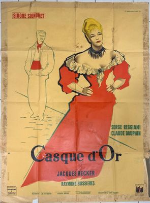 an old movie poster of a woman in a red dress and a man in a suit