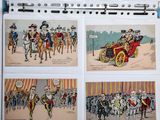 many pictures of people riding in a car on the street