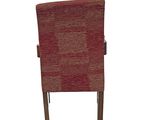 the back of a chair with a red upholstered upholstered seat