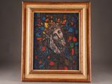 an oil painting of an owl with a crown on its head