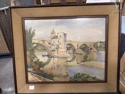 une image d'une peinture représentant un pont sur une rivière
