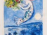 painting of a mermaid holding a bouquet of flowers on a beach