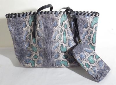 snake skin handbag with matching wallet and wrist strap