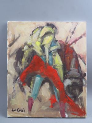 "Tauromachie", acrylique sur toile, signée en bas à gauche (…