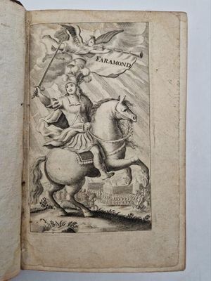an old book with a drawing of a man on a horse