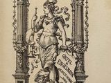 un vieux livre sur lequel figure le dessin d'une femme tenant une épée