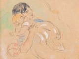 drawing of a child holding a baby in his arms