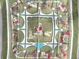 foulard carré vert et blanc représentant un homme à cheval