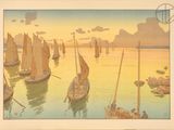 a picture of a painting of boats in the water