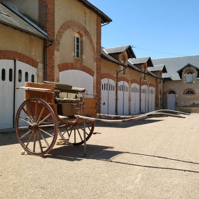 une calèche garée devant un immeuble