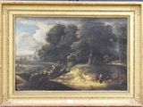 an image of a painting of a landscape with people and animals in it