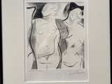 drawing of a woman and a man in a black and white frame