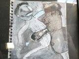 a drawing of a man holding a tennis racket