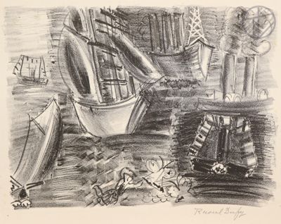 a black and white drawing of a boat in the water