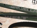 a close up view of a bike with a sticker on it