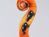 a close up of the back of a violin with a fiddle in the foreground