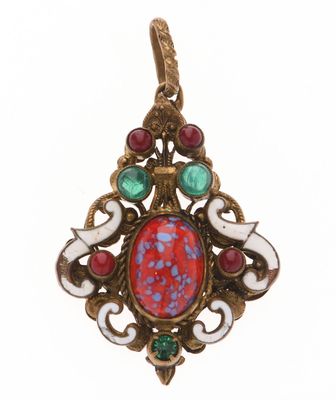 PENDENTIF en bronze, pierres et émail.