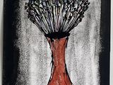 tableau représentant un vase rouge contenant un bouquet de fleurs