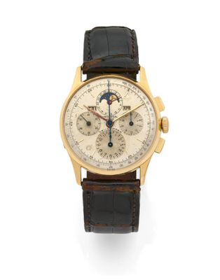 une montre-bracelet chronographe en or jaune 18 carats avec phases de lune