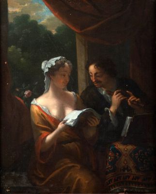 an image of a painting of a man and a woman reading a book