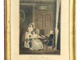 une vieille photo représentant une femme et deux enfants assis devant un piano