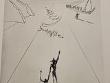 drawing of a man and a child flying a kite in the sky