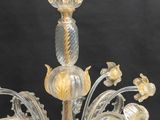 an image of a glass chandelier with flowers and leaves