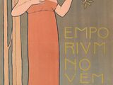 an image of a woman in an orange dress holding a branch of a tree