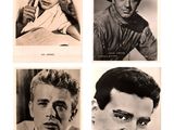 four black and white photos of a man with a hat and a tie
