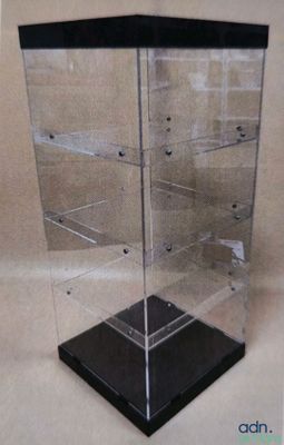 clear acrylic display case with black base