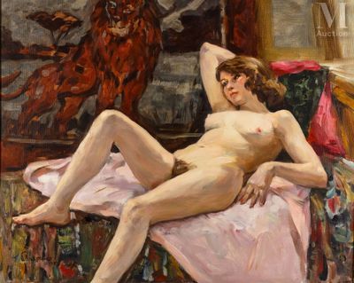 tableau représentant une femme nue allongée sur un lit près d'une fenêtre