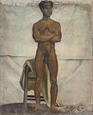 une image représentant un tableau où l'on voit un homme debout à côté d'une chaise