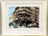 une photo d'un tableau représentant un bâtiment dans la rue