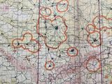 a map with red circles on it and a map with red circles on it