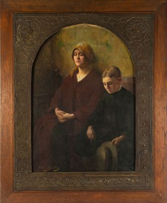 tableau représentant une femme et un garçon assis sur une chaise