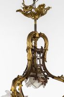 Deux lustres, en bronze doré et patiné, verre dépoli et albâ… (photo 5)