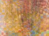 une peinture abstraite représentant un vase contenant des fleurs