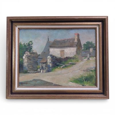 DELAHAYE (XXème) Paysage aux maisons