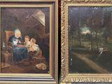 deux tableaux représentant une femme et deux enfants assis sur une chaise