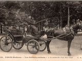 une photo en noir et blanc d'un cheval tirant une calèche