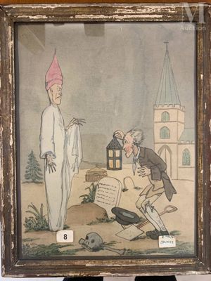 tableau représentant un homme coiffé d'un chapeau rose et un homme en costume blanc coiffé d'un chapeau rose