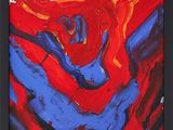 a painting of a red, blue and yellow abstract painting