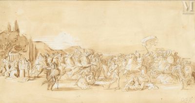 an image of a drawing of a large group of people in a field