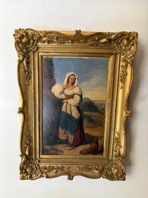 an old painting of a woman holding a baby in a gold frame
