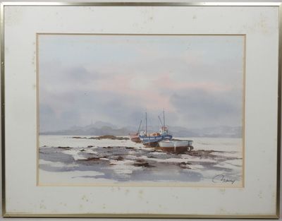une image d'un tableau représentant un bateau dans l'eau