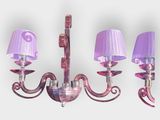 purple glass chandelier with shades on each of the lights