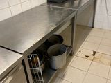 a stainless steel counter in a commercial kitchen