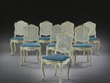 lot de six chaises de salle à manger de style Louis XV à dossier en rotin