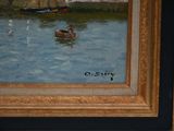 a painting of a boat in a body of water