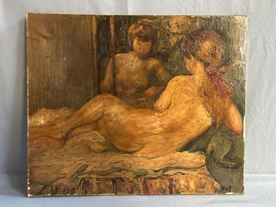 an image of a painting of a woman sitting on a bed